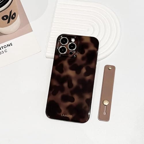 NITITOP Compatible with iPhone 12 Pro Max Case with Wrist Strap Cute Stylish Leopard Aesthetic Tortoise Amber Design for Women Girls Men Soft TPU Shockproof Protective Cover - Brown thumbnail 7