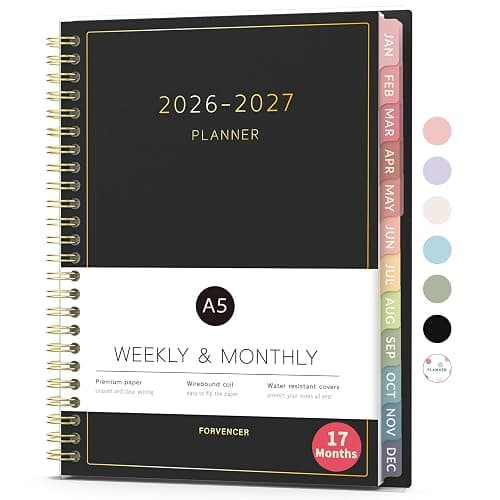 Forvencer Planner 2026-2027, 17 Month Weekly and Monthly Calendar Planner, Jan 2026 -May 2027, 6.3" x 8.4", Daily Agenda Book with Tabs, College Organizer Notebook, School Supplies for Student Teacher Classroom, A5, Black - Image 1