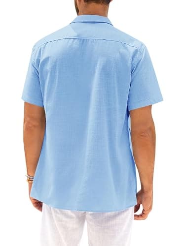 Runcati Mens Hawaiian Shirt Short Sleeve Button Down Summer Beach Vacation Cotton Linen Shirts thumbnail 2