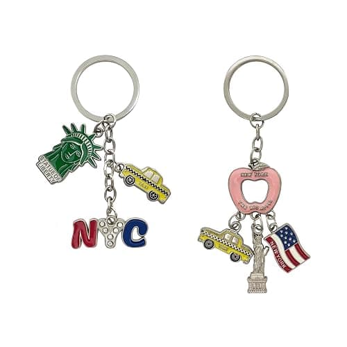 NYC Metal Keychain, New York Souvenir Color Key Ring, 2 Pack, The Statue Of Liberty, USA Flag, The Big Apple - Image 1