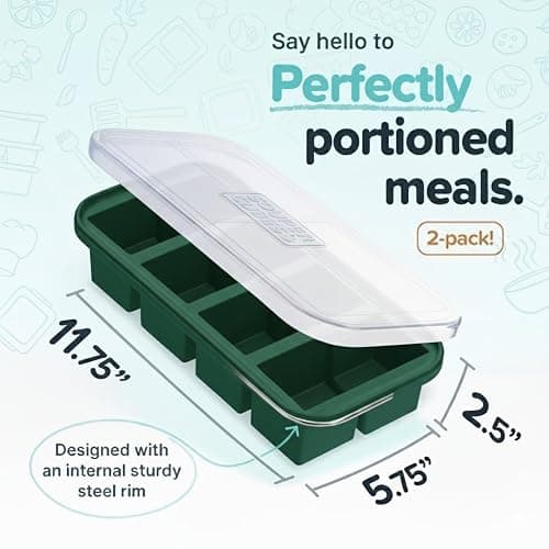 Souper Cubes 1 Cup Silicone Freezer Tray with Lids, Perfect for Storing Broth, Leftovers, Rice, Sauce and More, Silicone Soup Freezer Molds for Meal Prepping - Kale - 2-Pack thumbnail 3