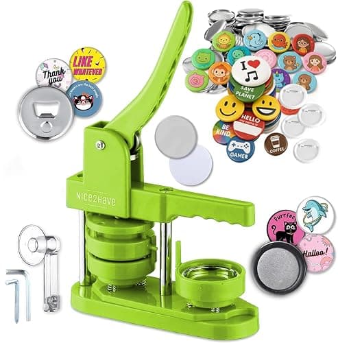 Button Maker Machine – 2.25 Inch (58mm) – Single Mold, Pin Maker Machine Kit with 100 Buttons, 5 Fridge Magnets, 5 Bottle Openers, Cutters, and 500+ Button Designs for DIY Crafts, Green - Image 1