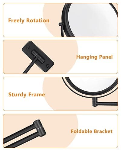 Wall Mounted Makeup Mirror - 1X/10X Magnifying Mirror for Wall, 8 Inch Double Sided 360° Swivel Extendable Bathroom Mirror for Shaving, Black DECLUTTR thumbnail 7