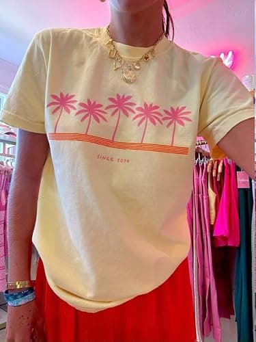 Vintage Oversized Flower Graphic Tees Cute Surfboard Palm Baggy T-Shirts Summer Preppy Beach Tops Teen Girls Clothes thumbnail 6