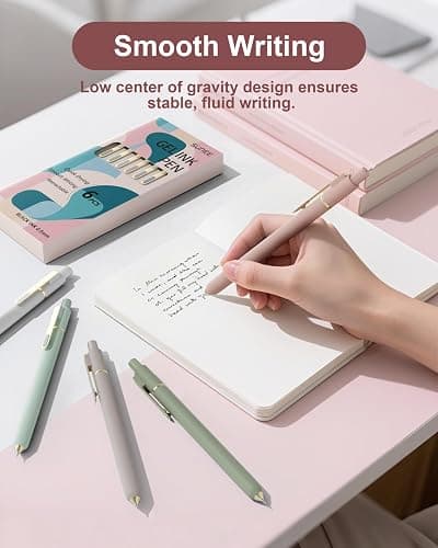 SUNEE Gel Pens, 6 Pack 0.5mm Pens Fine Point Smooth Writing Pens with Quick-Dry Black Ink, Cute Aesthetic School Office Note-Taking Pens for Journaling - Morandi thumbnail 6