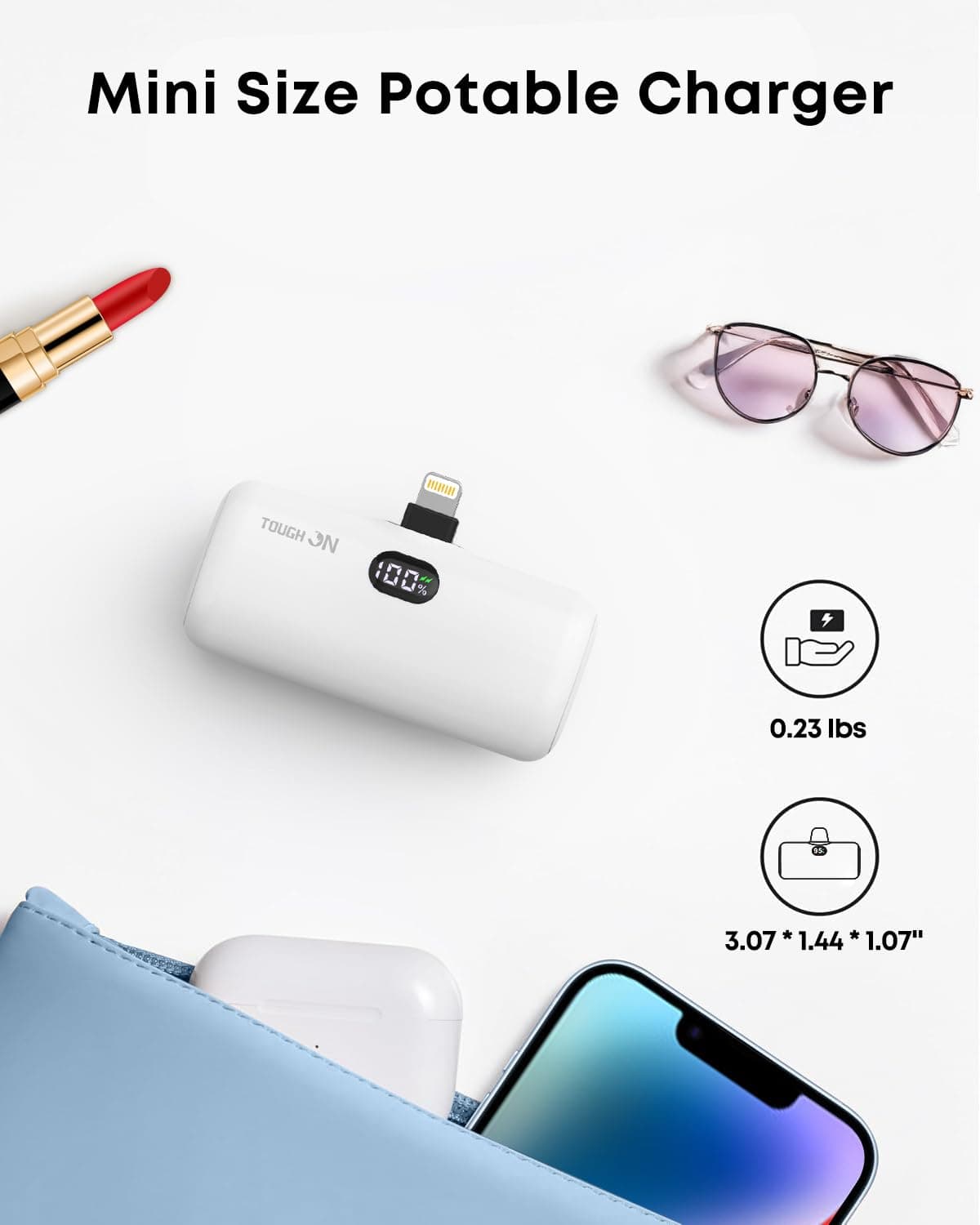 TOUGH ON Mini Portable Charger 5000mAh Power Bank PD Fast Charging, LCD Display Small Battery Pack Compatible with iPhone 14,13,12 Pro/Plus/Pro Max,11 and More thumbnail 5