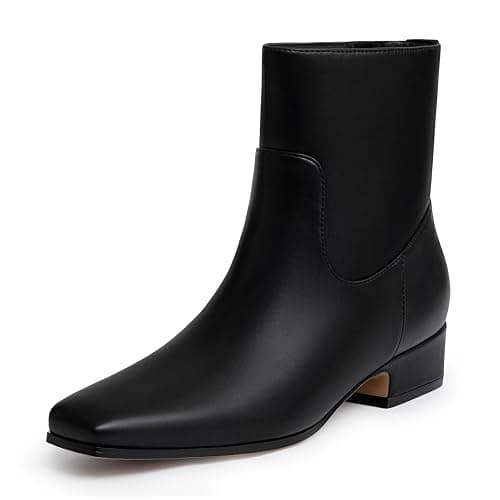 Athlefit Ankle Boots for Women Low Heel Fashion Square Toe Comfortable Short Boots with Side Zipper - Image 1