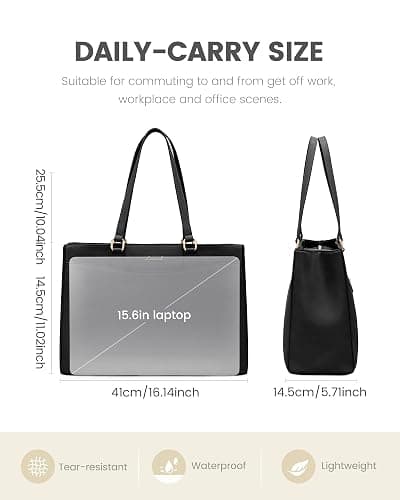 LOVEVOOK Laptop Handbags for Women 15.6 inch, Large Work Bags Women's Tote with Compartments, PU Leather Ladies Shoulder Hand Bag for School Office Business, Black thumbnail 5