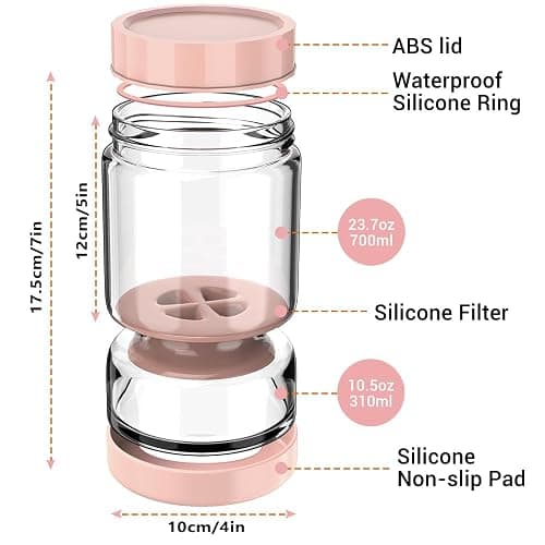 Homnoble Pickle and Olive Hourglass Jar with Strainer Flip for Juice Separator from Wet and Dry, Upgrade Food-grade ABS Lid and BPA Free Hourglass Pickle Jar for Airtight Food Storage, Pink thumbnail 2