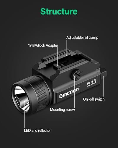 Gmconn 1250 Lumen Tactical Flashlight Pistol Light Rail Mounted LED Gun Light Strobe Weaponlight for Glock Pistol and Picatinny MIL-STD-1913 thumbnail 6