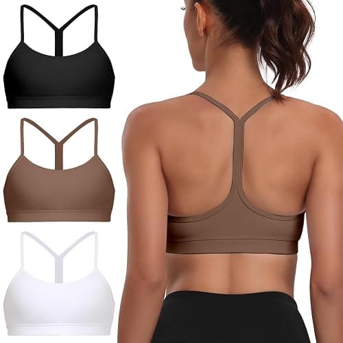 Spaghetti Strap Padded Sports Bras for Women - Y Back Yoga Workout Tops (3 Pack) - Image 1