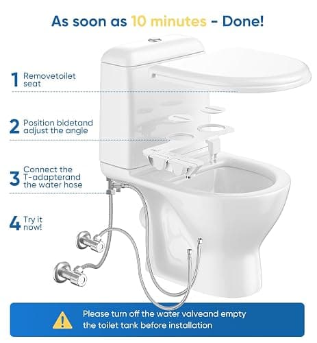 Ultra-Slim 3-in1 Bidet, Warm Water, Self-Cleaning, Posterior&Feminine Wash-(Retractable Dual Nozzles), Non-Electric Bidet Attachment for Toilet Seat, Adjustable Water Pressure, Stainless Steel Inlet thumbnail 5