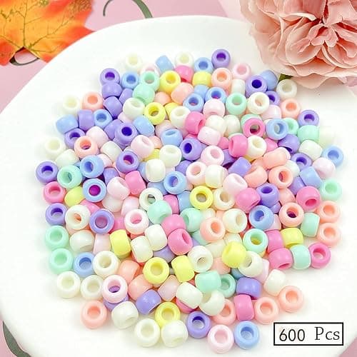 Mulutoo 600 Pcs Acrylic Craft Pony Beads Mix: Colorful Assorted Plastic Pastel Spacer Shape Beads, DIY Jewelry Craft Making thumbnail 7