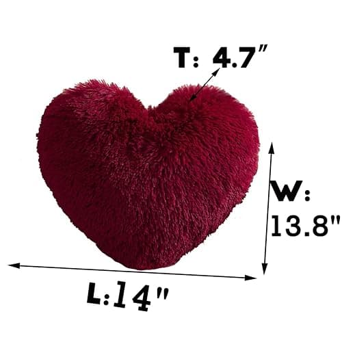 MorroMorn Fluffy Heart Throw Pillows, Shaggy Decorative Pillow for Sofa Couch Bed, Cute Room Decor Decorations for Women Girls Kids (Dark Red) thumbnail 2