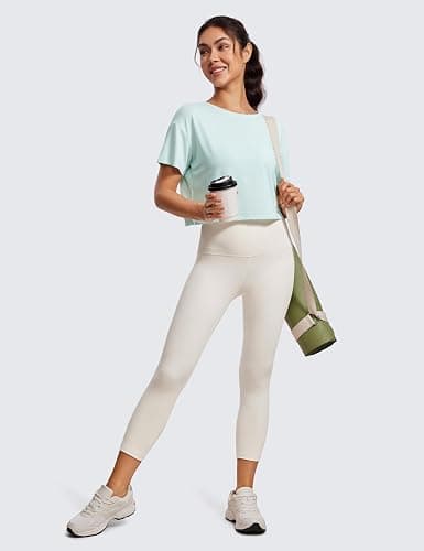 CRZ YOGA Open Back Short Sleeve Crop Top for Women Loose Athletic Yoga Workout Shirts Casual Cropped T-Shirts thumbnail 3