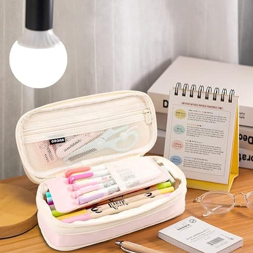 MAMUNU Expandable Pencil case with compartments, Large Capacity Pencil Cases Pencil Bag Pouch Office School, Portable Pencil Case Large School Stationery Organizer, Makeup Cosmetic Bag, Pink thumbnail 6