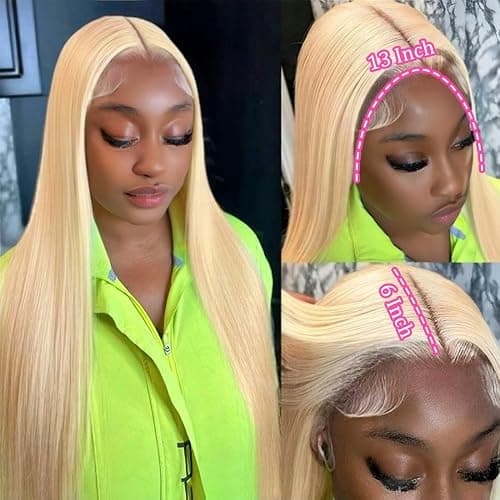 26 Inch 613 Lace Front Wig Human Hair Blonde 13X6 HD Transparent Lace Front Wigs Human Hair 180% Density Blonde Glueless Wigs 613 HD Straight Lace Frontal Wig Pre Plucked thumbnail 5