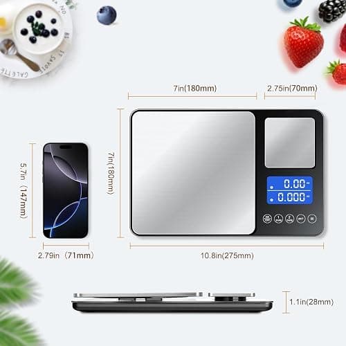 Küchenwaage Digital,Digitale KüChen mit 2 Plattformen 15kg/1g & 500g/0.01g Feinwaage mit 7/6 Einheiten,Summierungsfunktion,Auto-Off, Tara,No Usb,LCD,für KüChe Schmuck Backen Kochen,inkl. Batterien thumbnail 6