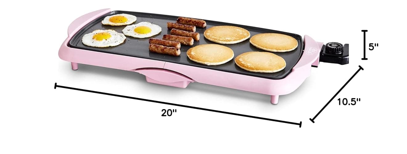 GreenLife 20” Extra Large Electric Griddle, Non-Toxic PFAS-Free Ceramic Nonstick, Temperature Control, Quick Even Heating, Removable Drip Tray, Pancakes, Eggs, Sausage, Easy Clean, Pink thumbnail 3