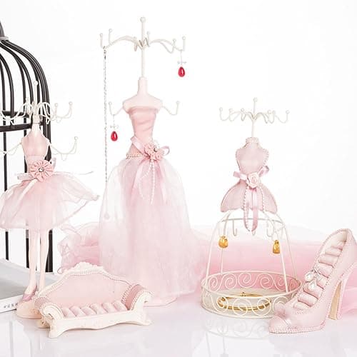 Jewelry Stand Holder, Elegant Lady Model Jewelry Organizer Mannequin Princess Dress Necklace Hanging Rack for Bracelets Earrings Rings Women Girls thumbnail 7