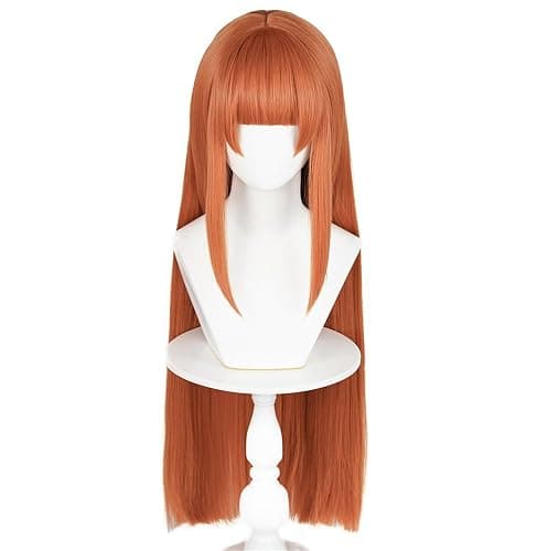 Ginger Orange 80cm 32" Long Straight Cosplay Wig Middle Parted Flat Bangs | Heat Resistant,High Temperature Synthetic Fiber, Halloween Party Wig,Dress Up Anime Show Wigs, Women Lady’s Wig thumbnail 4