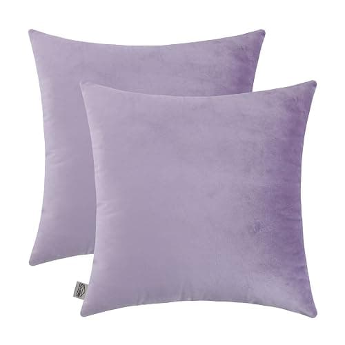 mixeoo Comfy Lavender Throw Pillow Covers Decorative Square Solid Thick Velvet Super Soft Cushion Cases Home Decor for Sofa Couch Living Room Chair, Set of 2, 18 x 18 Inch thumbnail 7
