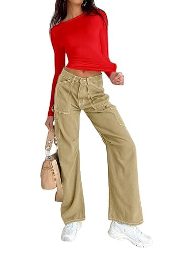 Dwnval Women Sexy Basic T Shirts Tops Summer Short Sleeve Crewneck Slim Fit Cute Crop Top Blouses - Small - 2# Big Red thumbnail 3