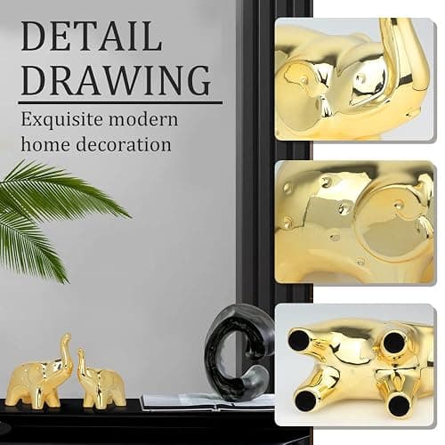 prosfalt A Pair Elephant Statue Home Decor,Modern Style Figurines,Sculpture for Office Desktop Bookshelf Living Room (Ceramics Gold) thumbnail 5