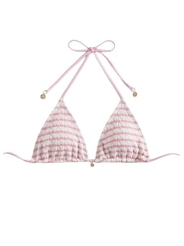 WDIRARA Women's Striped Halter Bikini Top Tie Backless Triangle String Cute Swim Tops with Charm - Image 1