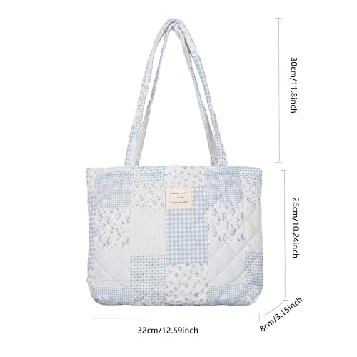 Floral Quilted Cotton Shoulder Bag for Women Daily Use Medium Size Handbag Large Capacity Thickened Design Tote thumbnail 4