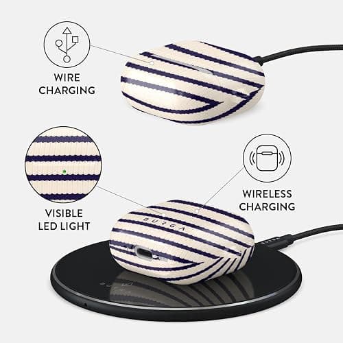Burga Airpod Hardcase Compatible with Apple Airpods 4 Charging Case, Striped Navy Blue Minimalistic Pattern - Protective Hard Plastic Case thumbnail 3