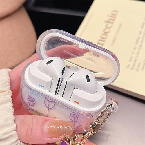 for Samsung Galaxy Buds 3/Buds 3 Pro Headphone Case, Cute TPU Patterned Design Transparent Protective Earbud Shell with Pendant (Pink) thumbnail 3