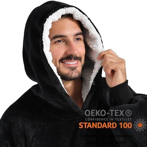 Krifey Wearable Blanket Hoodie for Men, Oversized Sherpa Fleece Sweatshirt with Giant Pocket, Cozy Birthday & Christmas Gifts for Him thumbnail 2