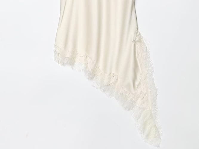 ZCKZUK Women's Elegant Satin Lace Trim Undergarment Slip Dress with Asymmetric Hem, V‑Neck Spaghetti Straps Evening Wear thumbnail 9