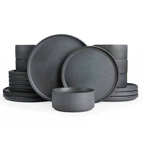 Richmount Star Plates and Bowls Set, 18 Pieces Dinner Sets for 6 People, Stoneware Dinnerware Sets with Dinner Plates/Salad Plate/Cereal Bowls, Dishwasher & Microwave Safe, Matte DarkCharcoal | Dinnerware includes dinner plates and bowls, is scratch resistant and microwave and dishwasher safe - Image 1