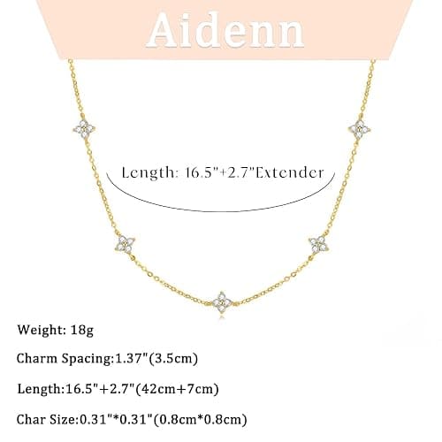 Aidenn Dainty Gold Silver Necklace for Women Girls Trendy Non Tarnish 14K Gold Plated Cubic Zirconia Necklaces Cute Flower Choker Necklace Stack for Wedding Prom Brides Jewellery thumbnail 6
