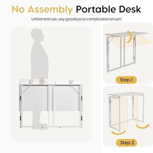 alawooder Folding Desk - 39.4” Wood Top Foldable Desk for Small Spaces | No Assembly Required Compact Desk for Home Office, Writing, and Study thumbnail 7