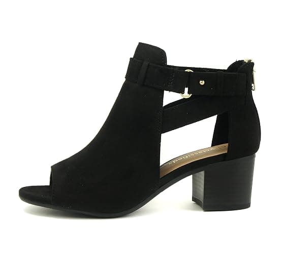 CITYCLASSIFIED Invest ~ Women's Cutout Side Strap Mid Black Chunky Heel Fashion Ankle Bootie - Image 1