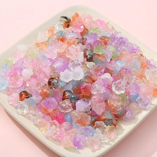 LadayPoa 100pcs Glass Bellflower Beads for Jewelry Making Mixed Color Trumpet Flower Beads Gradient Clear Cute Beads for Bracelets Making Aesthetic Beads Charms for DIY Necklace Decoration Gifts thumbnail 6