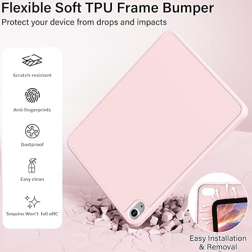 Zktuyu for iPad (A16) 11th 10th Generation Case 11/10.9 Inch with Pencil Holder 2025/2022, Slim Trifold Stand Protective Cover, Hybrid Cover with Soft TPU Back, Pink thumbnail 5