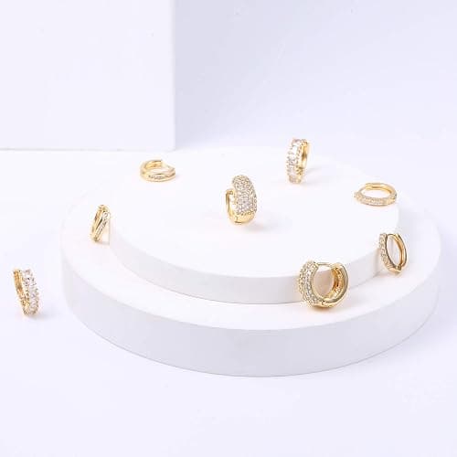 ALEXCRAFT Small Gold Hoop Earrings Set for Women Diamond Pave Gold Earrings Set with Sterling Silver Post thumbnail 6