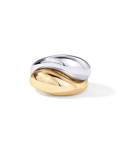 PAVOI 14K Gold Plated Mixed Metal Chunky Two Tone Wavy Dome Rings Pack for Women | Statement Ring Set - Image 1
