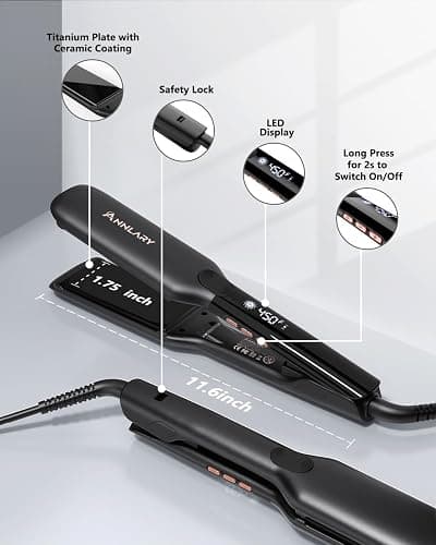 Annlary 1.75 Inch Hair Straightener, Professional Titanium Plate with Ceramic Coating Ionic Dual Voltage Flat Iron with Heat-Resistant Silicone, for Less Frizz, Shinier & Smoother Hair thumbnail 6