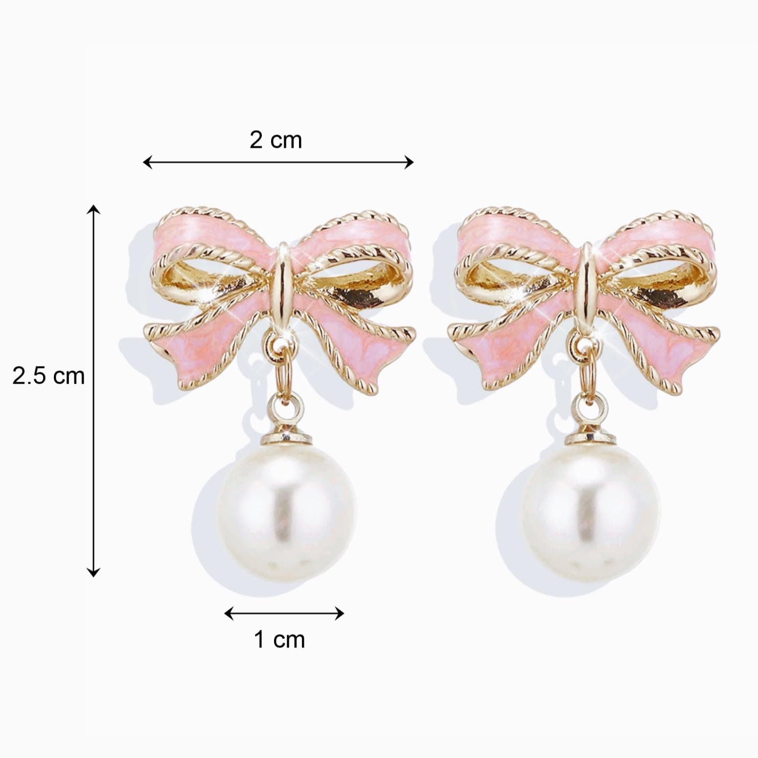 Gold Pearl Bow Earrings For Women Trendy Pink Coquette Drop Stud Ribbon Silver Earrings Dangle Jewelry - Unique Gifts For Wife Valentines Day Preppy Cute Teen Girls Accessories 2024 - pink gold thumbnail 2