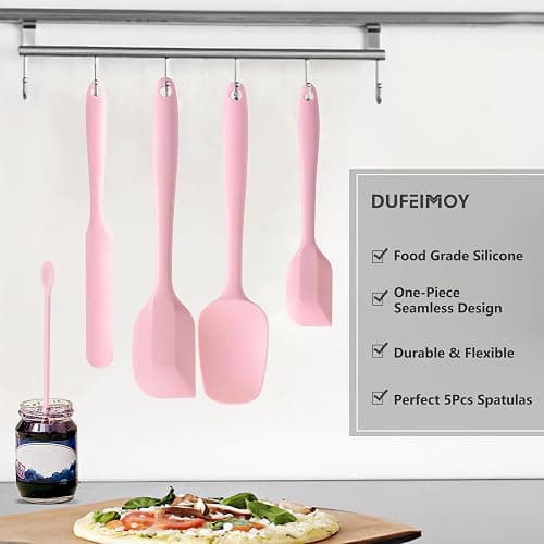 DUFEIMOY 5 Piece Pink Silicone Spatula Set, Heat Resistant Rubber Spatulas Set, Silicone Kitchen Utensils Set Dishwasher Safe for Nonstick Cookware Baking Cooking thumbnail 6