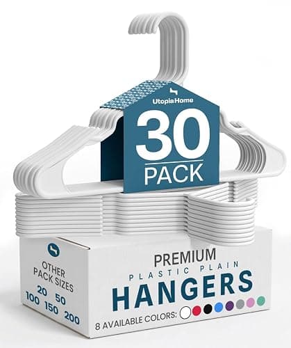 Utopia Home - Plastic Hangers 30 Pack - Space Saving Clothes Hanger - Durable and Strong Closet Organizers and Storage Makes It Ideal Stocking Stuffers or Apartment or Dorm Room Essentials (White) - Image 1