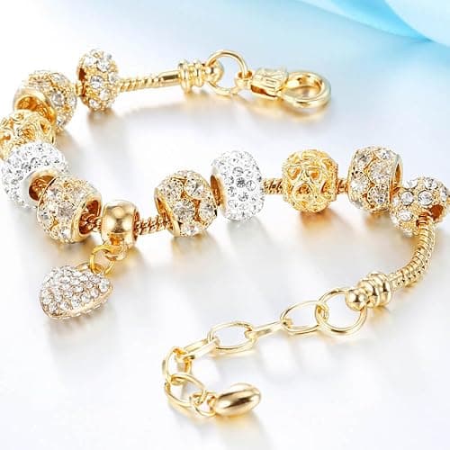 Sinalty Gold Beads Bracelets Rhinestone Heart Charm Bracelet Luxury Adjustable Bangle for Women thumbnail 5