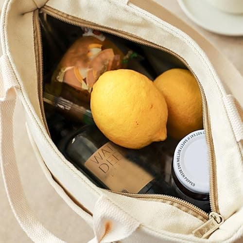Women Lunch Tote, Reusable Lunch Bag for Men Adult Work School Travel, Reusable Leakproof Tote, Insulated Lunch Bag (1pcs Beige) thumbnail 5