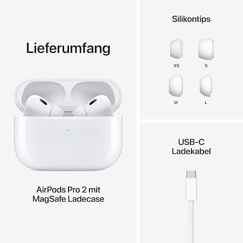 Apple AirPods Pro 2 Kabellose In‑Ear Kopfhörer, Bluetooth Kopfhörer, Aktive Geräuschunterdrückung, Hörhilfefunktion, Transparenzmodus, Personalisiertes 3D Audio, Hi-Fi Sound, H2 Chip, Laden über USB-C thumbnail 7