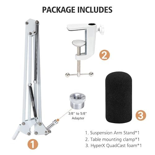 For HyperX QuadCast S White Boom Arm - White Mic Arm Compatible with Hyper x QuadCast, Microphone Boom Arm with Pop Filter, Improve Sound Quality, Mic Boom Arm for Hyperx QuadCast by SUNMON thumbnail 6